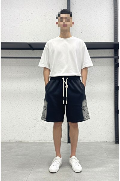 VAIA Men's black washed oversized luxury cotton shorts.