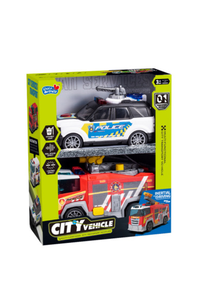 Hibobi Premium مجموعة سيارات الشرطة والإطفاء ذات الصوت والضوء في المدينة