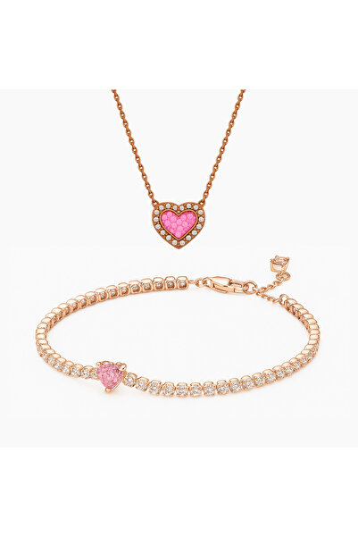NOVVO Set bijuterii Colier si Bratara Pink Heart Argint 925