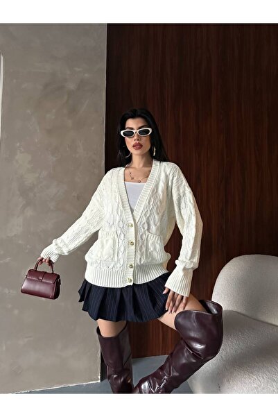 DİMA FASHİON V-Neck Knitted Cardigan