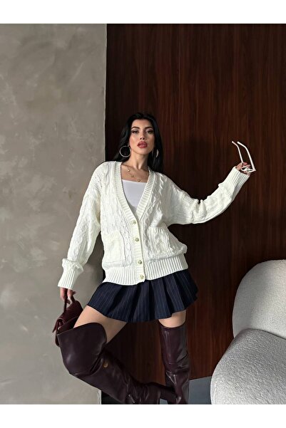 DİMA FASHİON V-Neck Knitted Cardigan