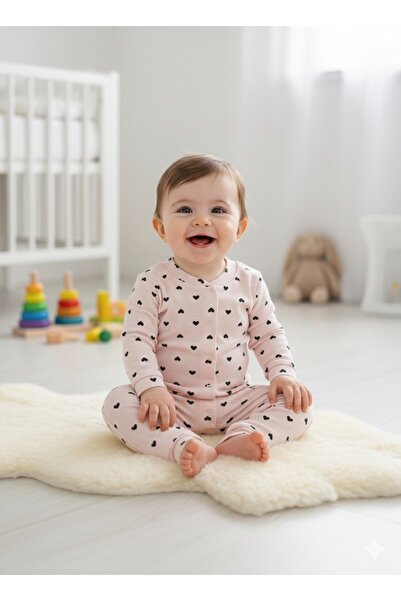 TinyTrend Kalp Desenli Çıtçıtlı Kalp Desenli Bebek Tulumu