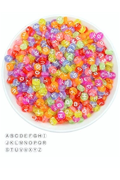 yiğit aksesuar Yassı Renkli Şeffaf Harf Boncuk Takı Boncuğu 100 Adet