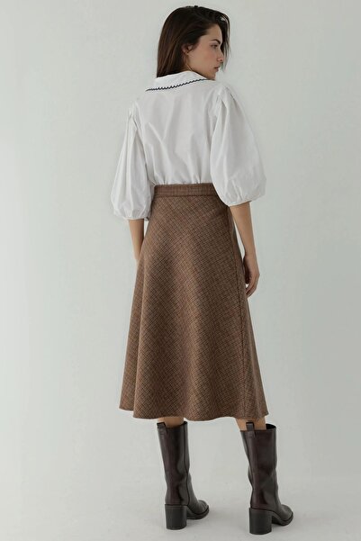 Hiccup Μάλλινη μείγματα υψηλής ποιότητας καρό μακριά φούστα