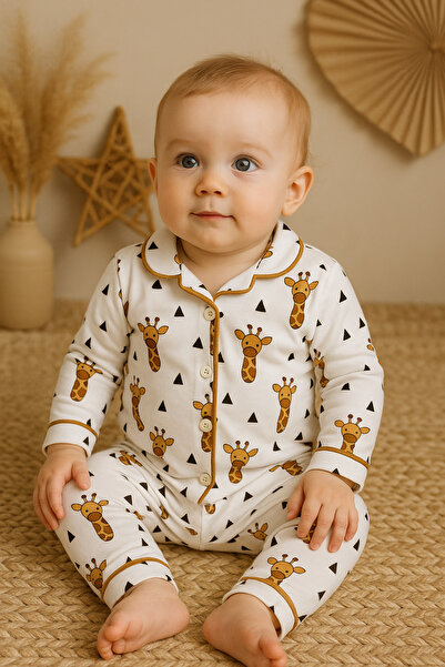 AKİ MODA KİDS Unisex Baby Giraffe Printed , Buttoned Top & Bottom Set Pajama ...