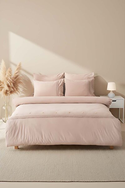 Rivaİstanbul Grace Mink Laced Double Size 100% Cotton Duvet Cover Set - 6 Piece Dowry Set