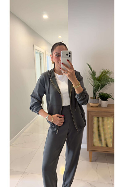 BİRCANÇİL Elara Khaki Zippered Hooded Pants Set