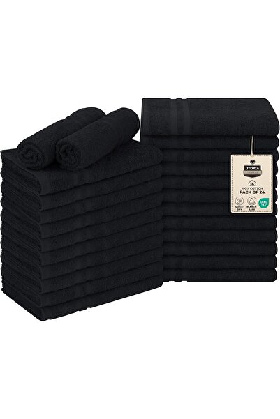 Utopia Towels Cotton Bleach Proof Salon Towel (16x27 in) - 100% Cotton Hand Towel, 24 Pack, Black