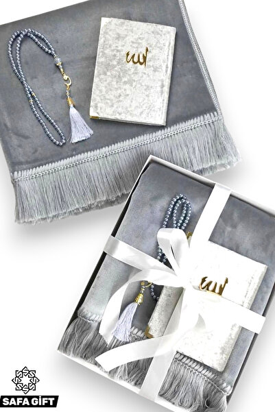 Safa Gift Lüks Çeyizlik Hediyelik Seccade Yasin Tesbih Seti, Kadife Dokulu, Y...