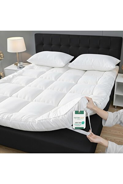 COTTON HOME Ultra Soft Fabric Mattress Cover, 150 x 200 x 8 cm, White, Queen