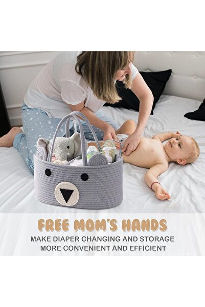 Generic Portalov Diaper Basket - Cotton Rope 2-in-1 Diaper Organizer, Large Gray