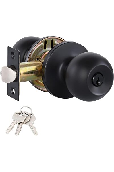 NALACAL مقبض باب أسود غير لامع مع قفل ومفاتيح - قفل باب الدخول الداخلي/الخارجي