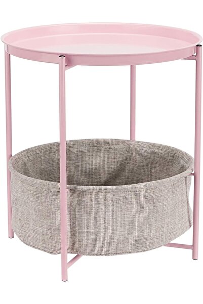 Amazon basics طاولة تخزين دائرية مع سلة قماش - وردي/رمادي هيذر، 19 × 18 × 18 ...