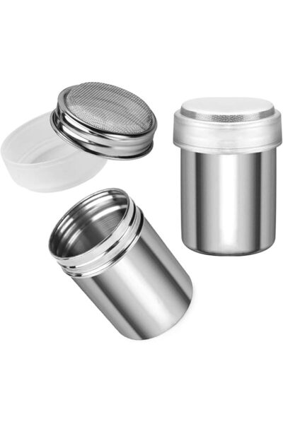 ALMEKAQUZ هزازة سكر بودرة، مصنوعة من الفولاذ المقاوم للصدأ 304 مع غطاء ومنخل ...