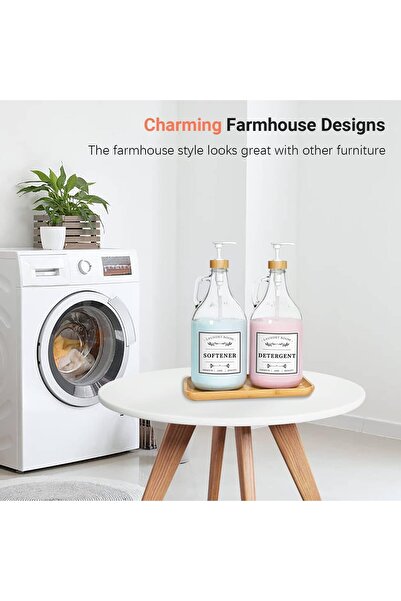 LIKAJON مجموعة موزع منظف الغسيل الزجاجي، 64 أونصة، تتضمن مضخات من الخيزران، و...