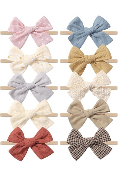 Tazweeq ربطات شعر مصنوعة يدويًا من النايلون والكتان مكونة من 10 قطع للمواليد ...