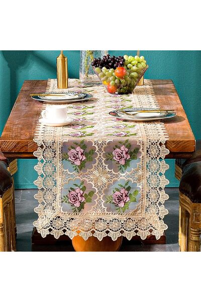 SYOSI Spring Lace Table Runner, Floral Embroidered Lace Runner (16 x 72 in)
