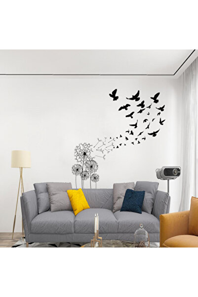 MaffStuff Διακοσμητικό αυτοκόλλητο τοίχου – Πικραλίδες και μαύρα πουλιά, 70×5...