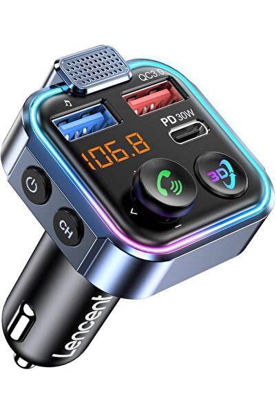 LENCENT محول سيارة لناقل FM بتقنية بلوتوث 5.3 مع PD30W+QC3.0 48W، بدون استخدا...