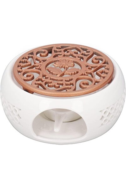 NALACAL سخان إبريق الشاي - سيراميك مع وسادة معدنية مجوفة وحامل شمعة