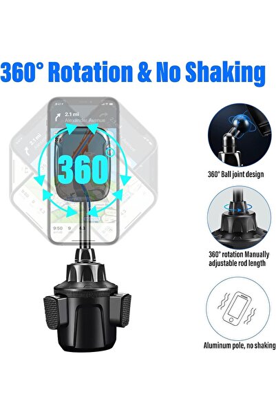 NALACAL Car Cup Holder Magnetic Phone Mount, 360° Rotation, Fits 2.4–3.54" Phones, Black