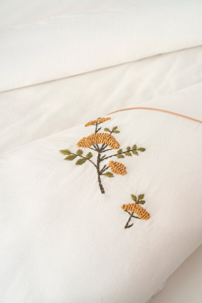 Rivaİstanbul Donna Beige Embroidered Double Cotton Duvet Cover Set - 6 Piece Dowry Set