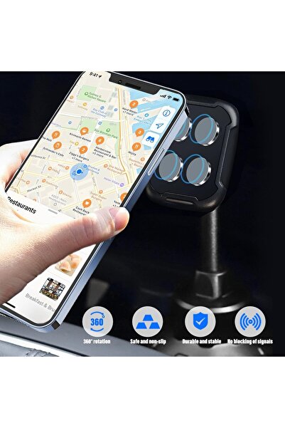 NALACAL Car Cup Holder Magnetic Phone Mount, 360° Rotation, Fits 2.4–3.54" Phones, Black