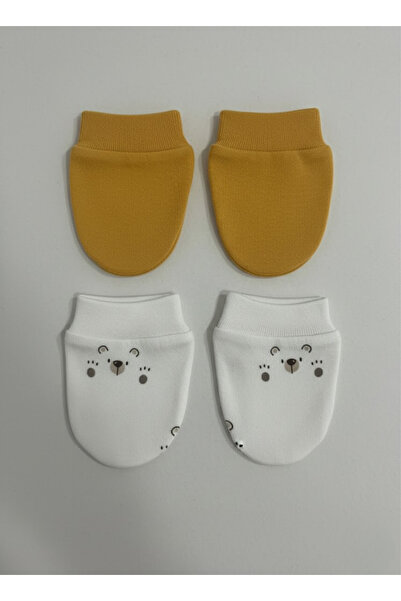 Messido 100% Cotton 2-Piece Glove Set - Mustard / Teddy Bear