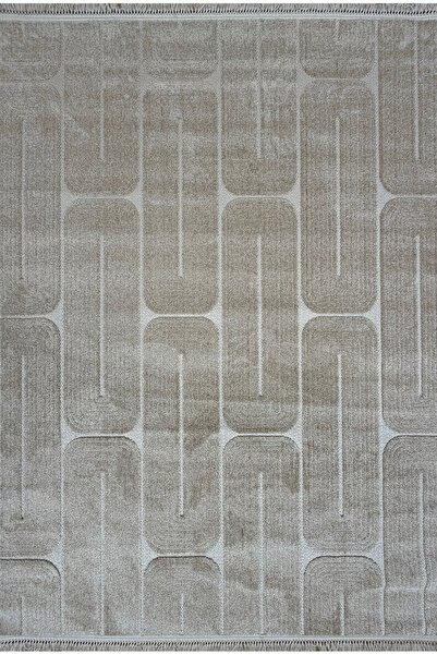 Level Soft Textured cool Geometric Living Room and Kitchen Rug En304 Brown