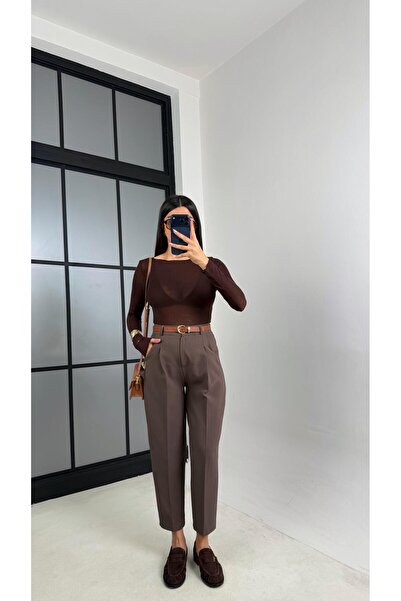 Gaus Bitter Brown Belted Zr Model Trousers Gaus-00816