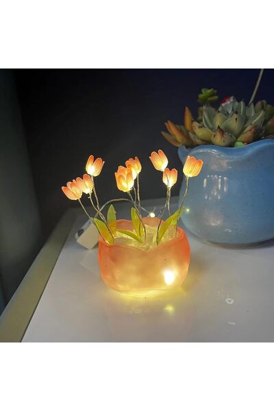 NALACAL مصباح توليب صغير مكون من 10 أزهار - ضوء ليلي LED مصنوع يدويًا (2 × AA...