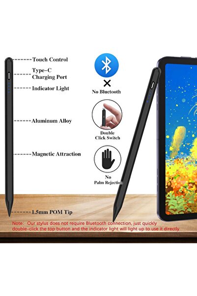 Luntak Active Stylus Pen - Rechargeable Magnetic Stylus for iPad/iPhone/Samsung (Black)