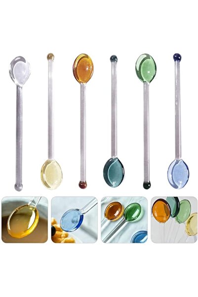 MAKINGTEC ملعقة شاي زجاجية صغيرة، ملعقة قهوة شفافة، ألوان متنوعة (6 قطع)