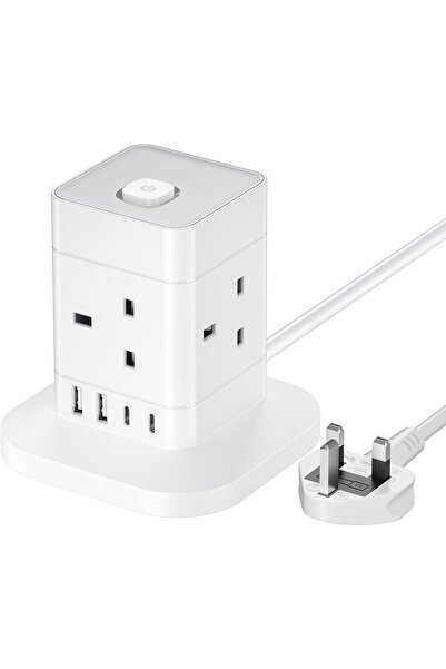 KASTWAVE Cube Extension Lead, 4-Way Power Strip with 2 USB-C & 2 USB-A, 13A 3...