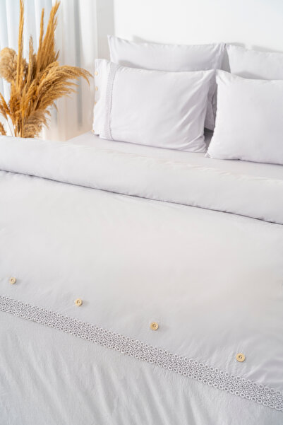 Rivaİstanbul Grace Stone Guipure Double Size 100% Cotton Duvet Cover Set - 6 Piece Dowry Set