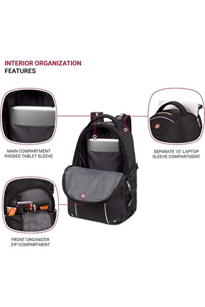 Swissgear حقيبة ظهر للكمبيوتر المحمول 3258، سوداء، مقاس 18.5 بوصة