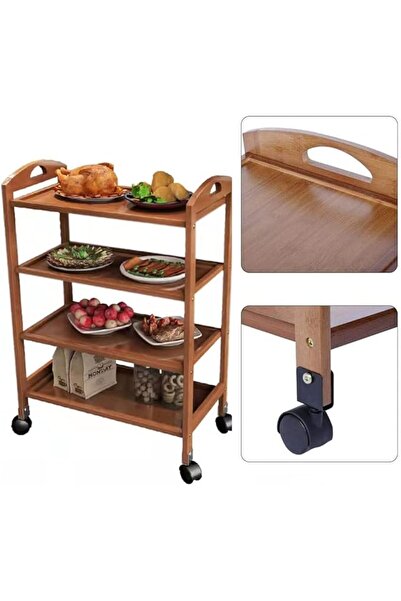 LINGWEI عربة من الخيزران، عربة تخزين مطبخ بأربع طبقات