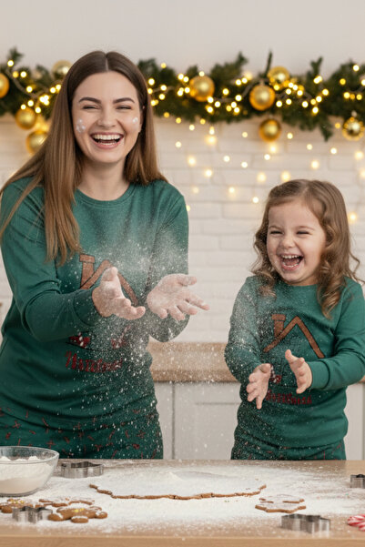 ELİTOL Thermal Christmas House Embroidered Mother-Daughter Pajama Set