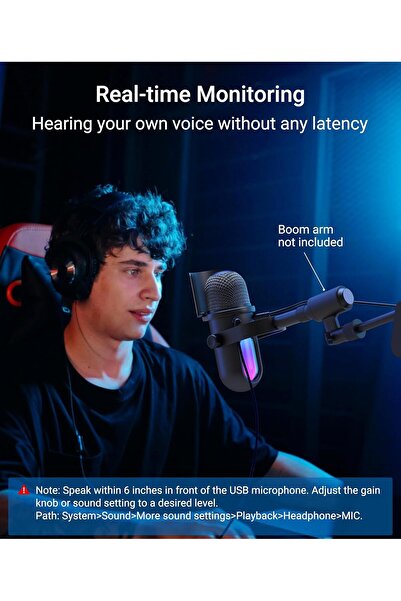 SYNTECH Gaming Microphone M100 - USB Condenser Mic with RGB, Mute Touch, Gain Knob