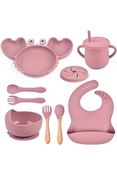 Generic Mikooz 12-Piece Silicone Baby Weaning & Feeding Set with Plate, Lid, Bib, Spoons and Forks