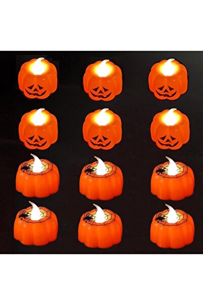 Goodern 12 قطعة من شموع LED عديمة اللهب على شكل قرع الهالوين