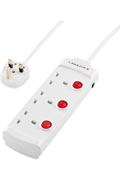 Lawazim 3-Way Extension Cable with Individual Switches, 3 UK Outlets, 5m, Surge Protection
