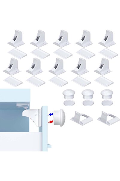 Generic مزاليج أمان مغناطيسية لخزانة الأطفال، 3 مفاتيح + 20 قفلًا، لاصقة بدون...