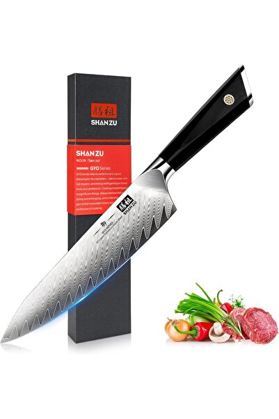 SHAN ZU سكين الطاهي الدمشقي 8 بوصة، مصنوع من فولاذ عالي الكربون مكون من 67 طب...