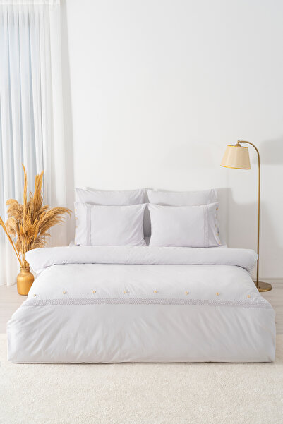 Rivaİstanbul Grace Stone Guipure Double Size 100% Cotton Duvet Cover Set - 6 Piece Dowry Set