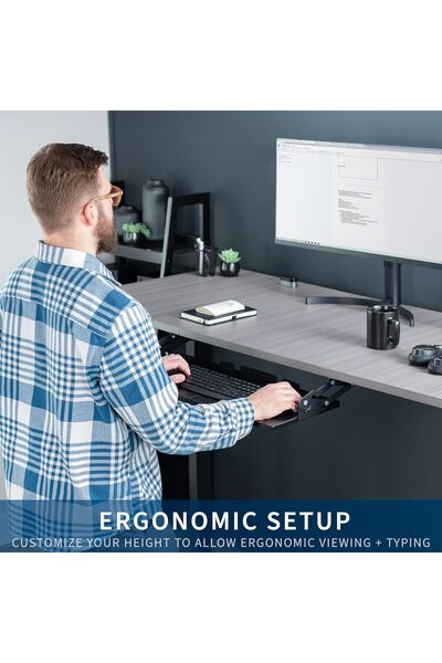 vivo صينية كبيرة أسفل المكتب لوضع لوحة المفاتيح والفأرة مقاس 27 × 11 بوصة مع إمكانية تعديل الارتفاع، 12 مجموعة