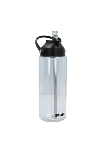 Smash Stainless Steel and Plastic Water Bottle with Straw Silver and Black 1 Liter