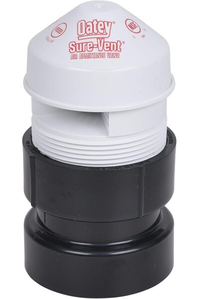 Oatey 39019 Sure-Vent 2-Inch ABS Adapter, 1.5-Inch Air Admittance Valve, Black
