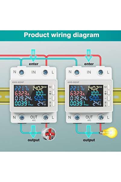 NALACAL 8-in-1 Digital Electricity Meter 170-300V 63A WiFi with APP Control