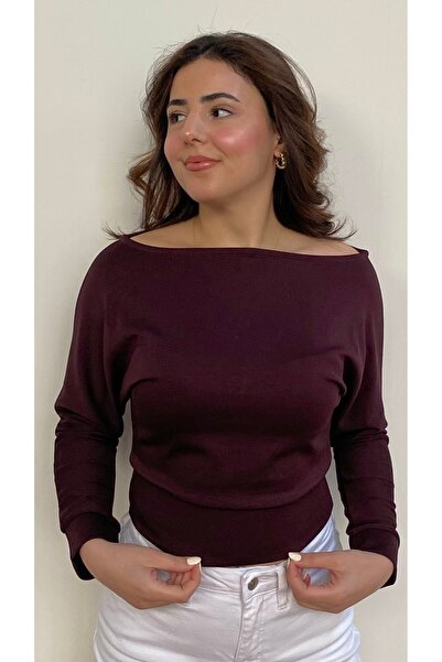 Lady Doll Women's Boat Neck One Shoulder Long Sleeve Fit Women's Blouse